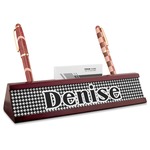 Houndstooth Red Mahogany Nameplate with Business Card Holder (Personalized)