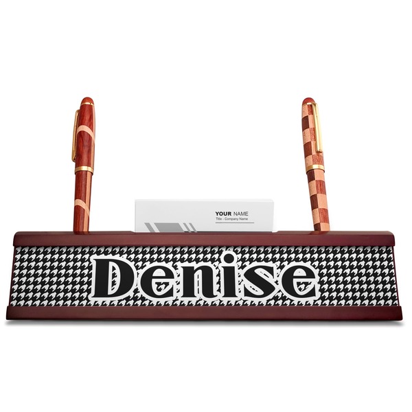 Houndstooth Red Mahogany Nameplates with Business Card Holder - Straight