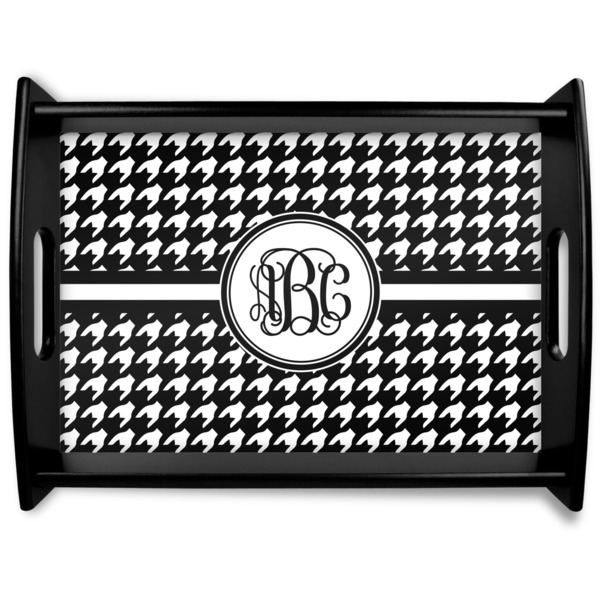 Custom Houndstooth Black Wooden Tray - Large (Personalized)