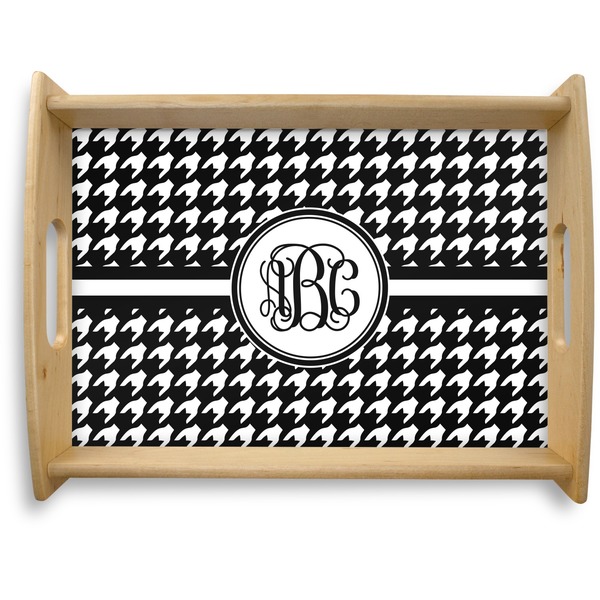 Custom Houndstooth Natural Wooden Tray - Large (Personalized)