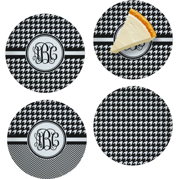 Custom Houndstooth Set of 4 Glass Appetizer / Dessert Plate 8" (Personalized)