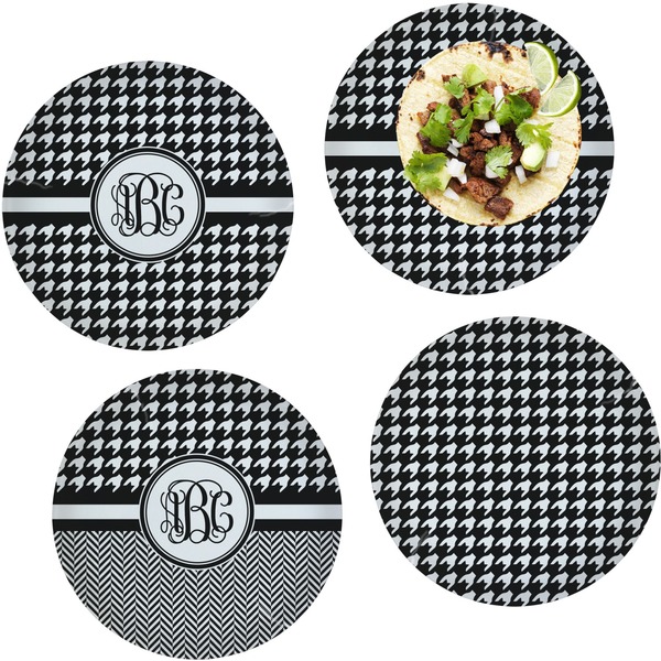 Custom Houndstooth Set of 4 Glass Lunch / Dinner Plate 10" (Personalized)