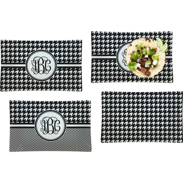 Custom Houndstooth Set of 4 Glass Rectangular Lunch / Dinner Plate (Personalized)