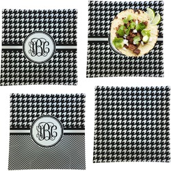 Houndstooth Set of 4 Glass Square Lunch / Dinner Plate 9.5" (Personalized)