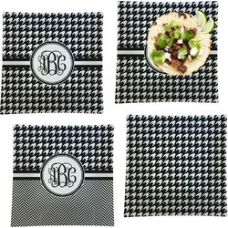 Houndstooth Set of 4 Glass Square Lunch / Dinner Plate 9.5" (Personalized)