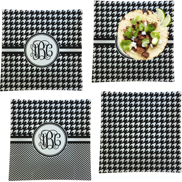 Custom Houndstooth Set of 4 Glass Square Lunch / Dinner Plate 9.5" (Personalized)