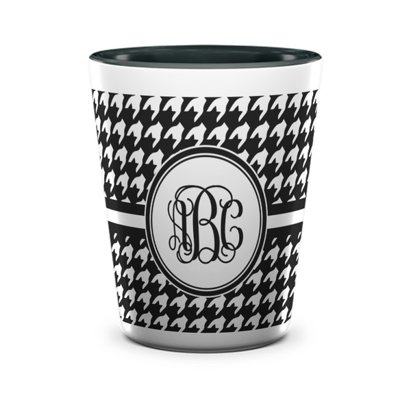 Custom Houndstooth Ceramic Shot Glass - 1.5 oz - Two Tone - Set of 4 (Personalized)