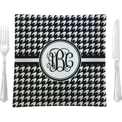 Houndstooth 9.5" Glass Square Lunch / Dinner Plate- Single or Set of 4 (Personalized)