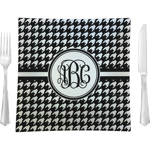 Custom Houndstooth 9.5" Glass Square Lunch / Dinner Plate- Single or Set of 4 (Personalized)