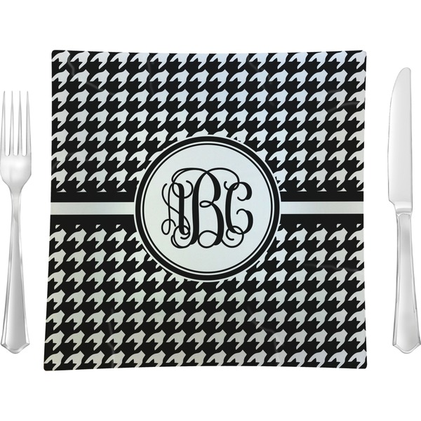 Custom Houndstooth 9.5" Glass Square Lunch / Dinner Plate- Single or Set of 4 (Personalized)