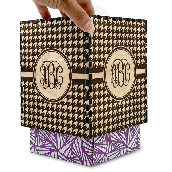 Houndstooth Square Tissue Box Covers - Wood - with box