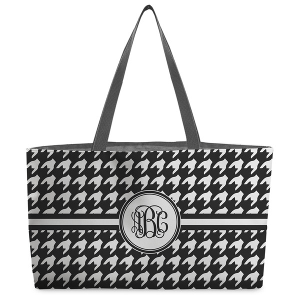 Custom Houndstooth Beach Totes Bag - w/ Black Handles (Personalized)