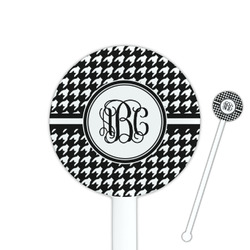Houndstooth 5.5" Round Plastic Stir Sticks - White - Single Sided (Personalized)