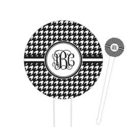 Houndstooth 6" Round Plastic Food Picks - White - Double Sided (Personalized)
