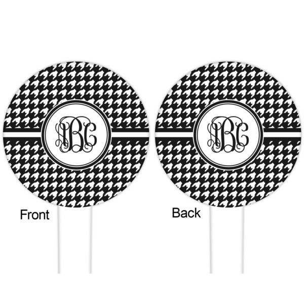 Houndstooth White Plastic 6" Food Pick - Round - Double Sided - Front & Back