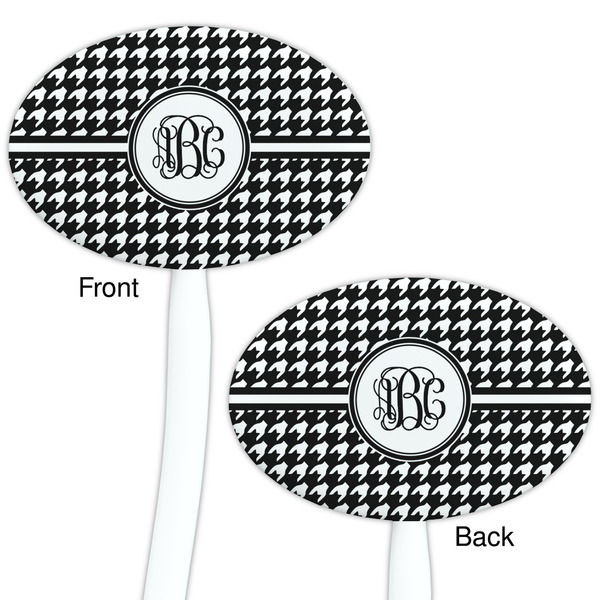 Houndstooth White Plastic 7" Stir Stick - Double Sided - Oval - Front & Back