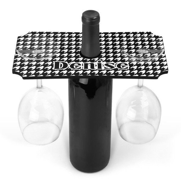 Custom Houndstooth Wine Bottle & Glass Holder (Personalized)