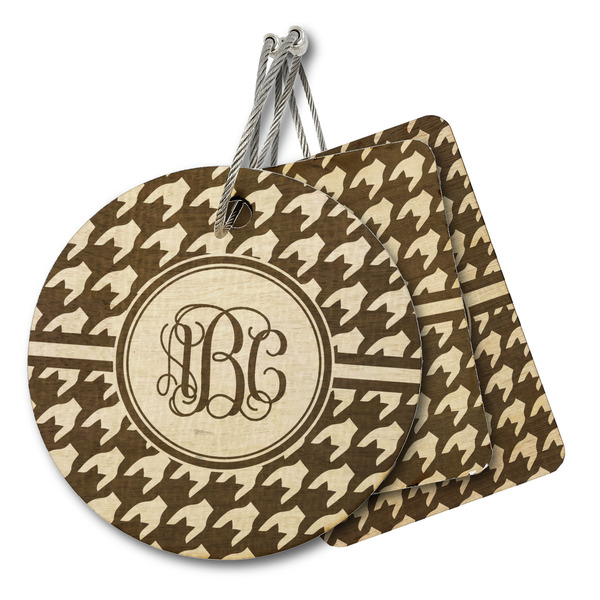 Custom Houndstooth Wood Luggage Tag (Personalized)