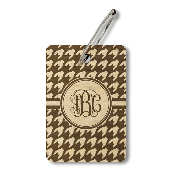 Custom Houndstooth Wood Luggage Tag - Rectangle (Personalized)