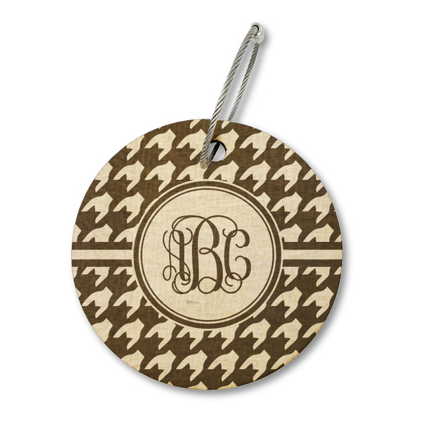 Custom Houndstooth Wood Luggage Tag - Round (Personalized)