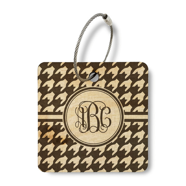 Custom Houndstooth Wood Luggage Tag - Square (Personalized)