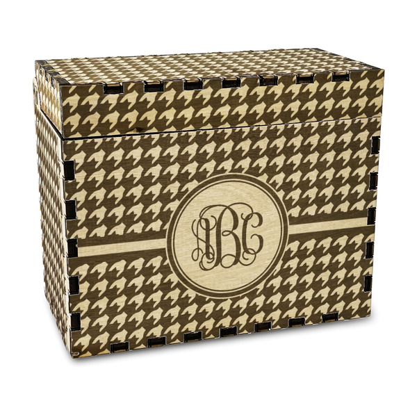 Custom Houndstooth Wood Recipe Box - Laser Engraved (Personalized)