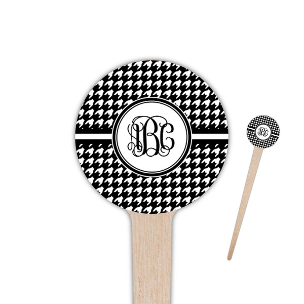 Custom Houndstooth 4" Round Wooden Food Picks - Double Sided (Personalized)