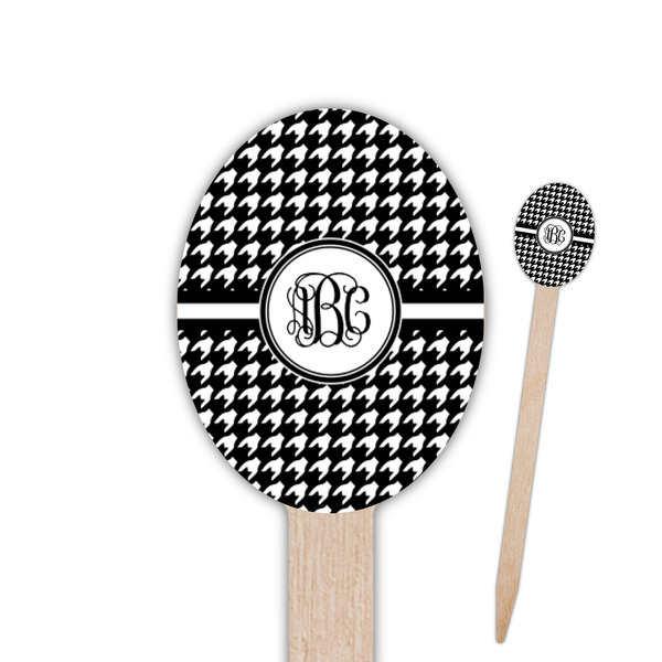 Custom Houndstooth Oval Wooden Food Picks - Single Sided (Personalized)