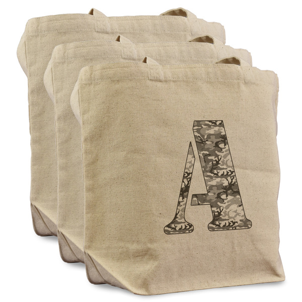 Custom Camo Reusable Cotton Grocery Bags - Set of 3 (Personalized)