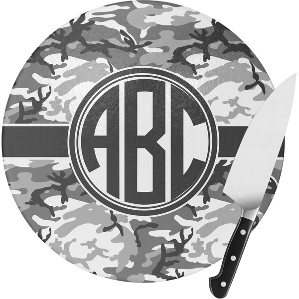Custom Camo Round Glass Cutting Board - Small (Personalized)