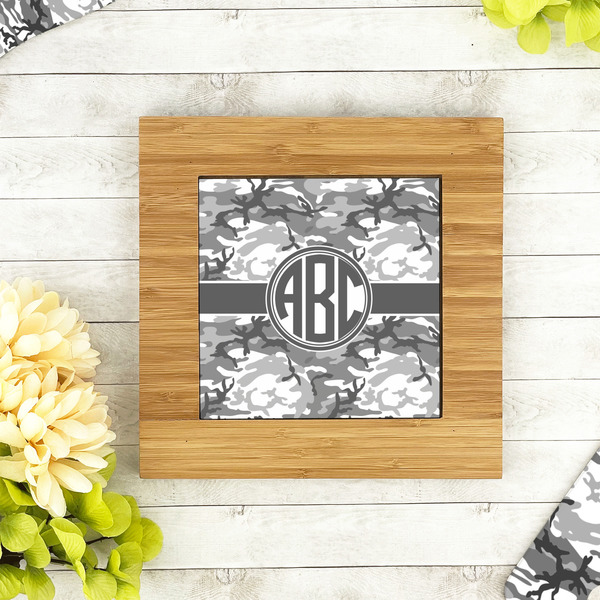 Camo Bamboo Trivet with 6" Tile - LIFESTYLE