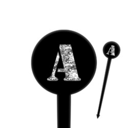 Camo 4" Round Plastic Food Picks - Black - Single Sided (Personalized)