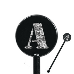 Camo 5.5" Round Plastic Stir Sticks - Black - Single Sided (Personalized)
