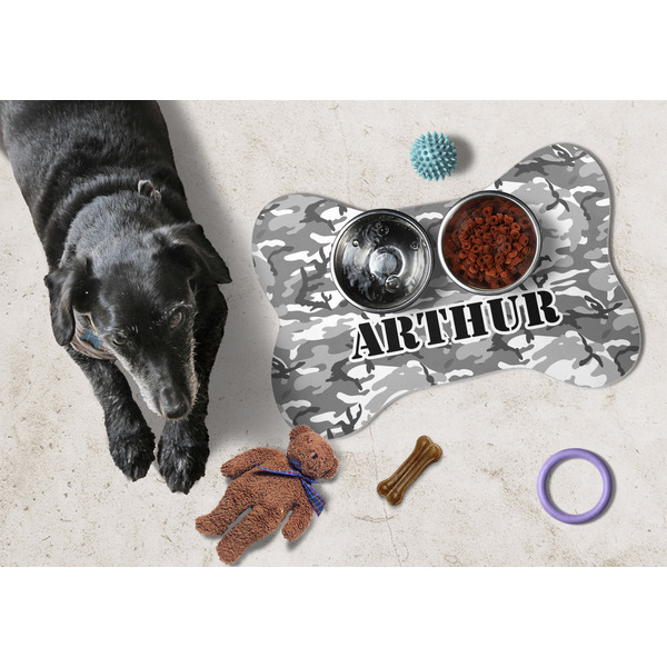 Camo Bone Shaped Mat w/ Food & Water