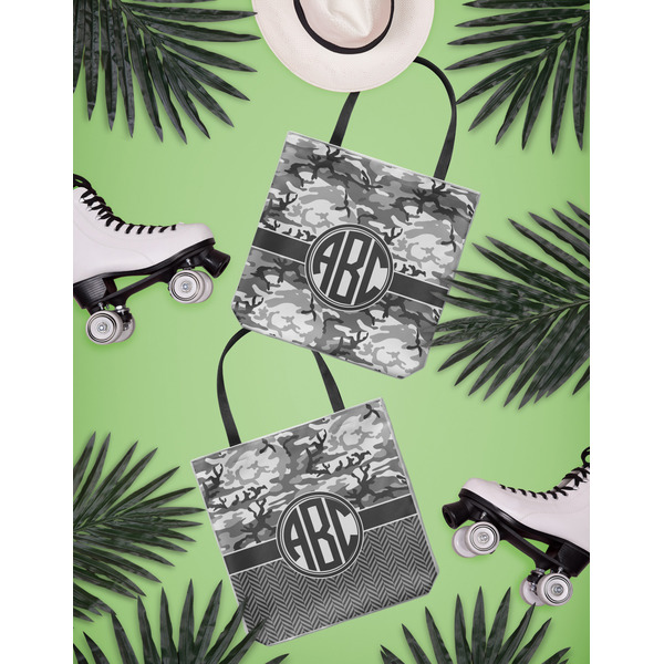 Camo Canvas Tote Lifestyle Front and Back- 13x13