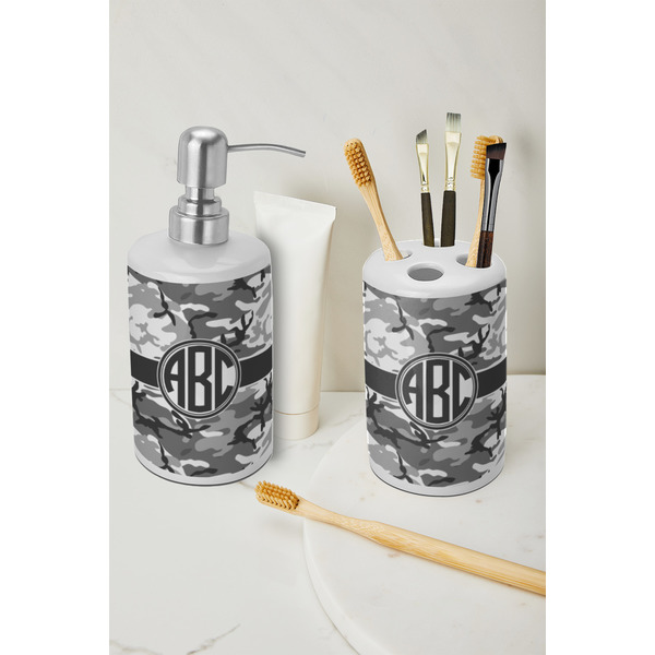 Camo Ceramic Bathroom Accessories - LIFESTYLE (toothbrush holder & soap dispenser)