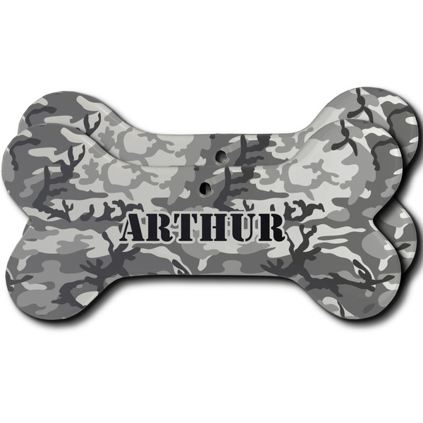 Custom Camo Ceramic Dog Ornament - Front & Back w/ Monogram