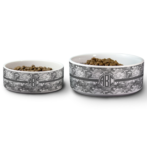Camo Ceramic Dog Bowls - Size Comparison