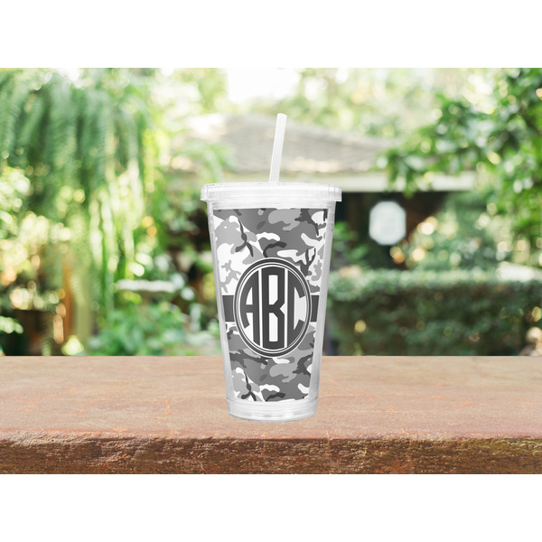 Camo Double Wall Tumbler with Straw Lifestyle
