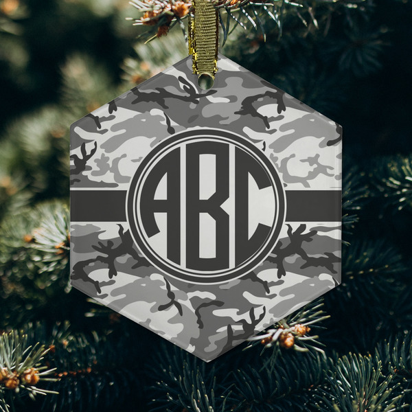 Camo Frosted Glass Ornament - Hexagon (Lifestyle)