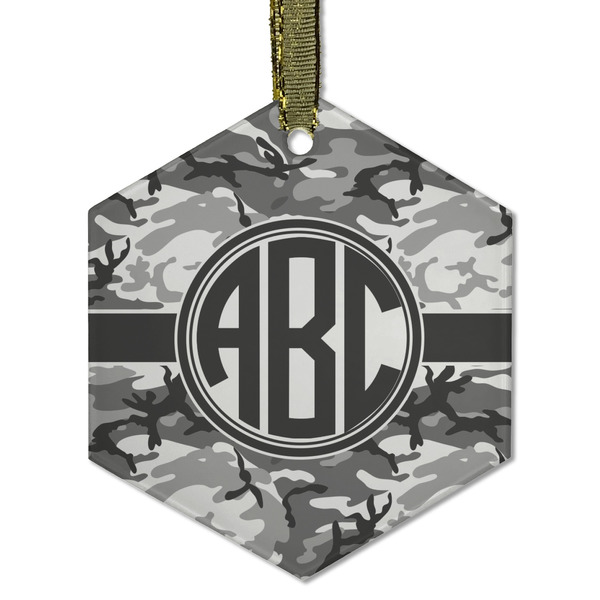Custom Camo Flat Glass Ornament - Hexagon w/ Monogram