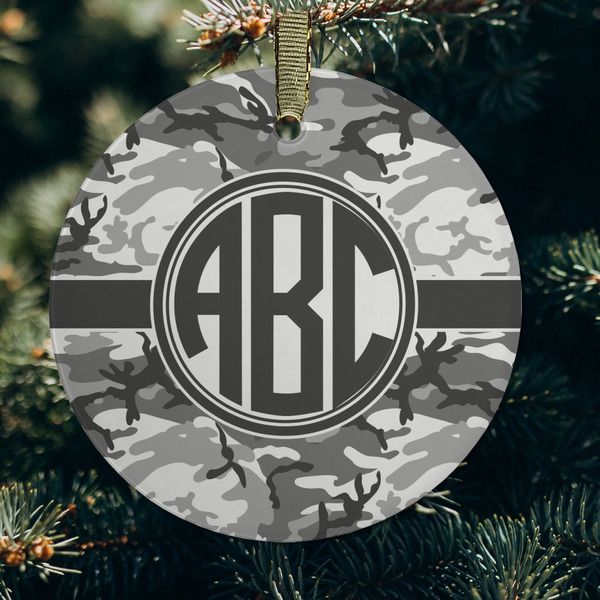 Camo Frosted Glass Ornament - Round (Lifestyle)