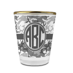 Camo Glass Shot Glass - 1.5 oz - with Gold Rim - Set of 4 (Personalized)
