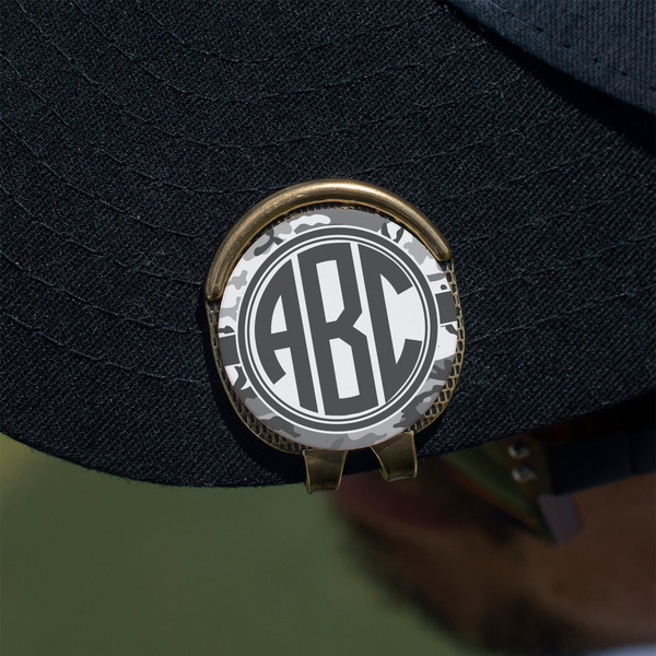 Camo Golf Ball Marker Hat Clip - Gold - On Hat