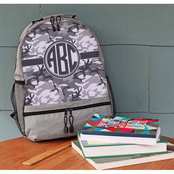 Camo Large Backpack - Gray - On Desk