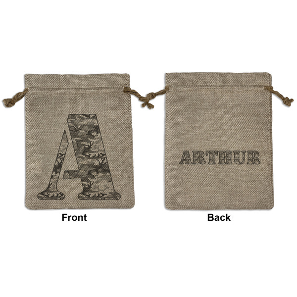 Custom Camo Medium Burlap Gift Bag - Front & Back (Personalized)