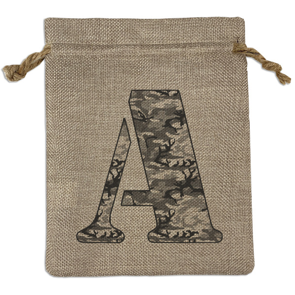 Custom Camo Medium Burlap Gift Bag - Front (Personalized)