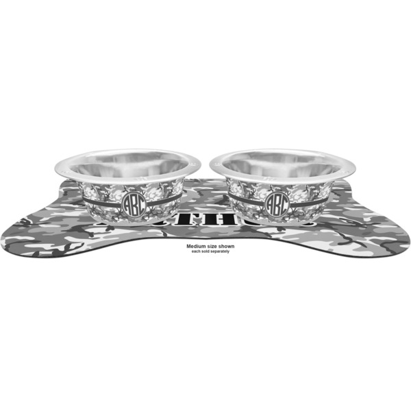 Camo Metal Pet Bowls - On Dog Bone Shaped Mat