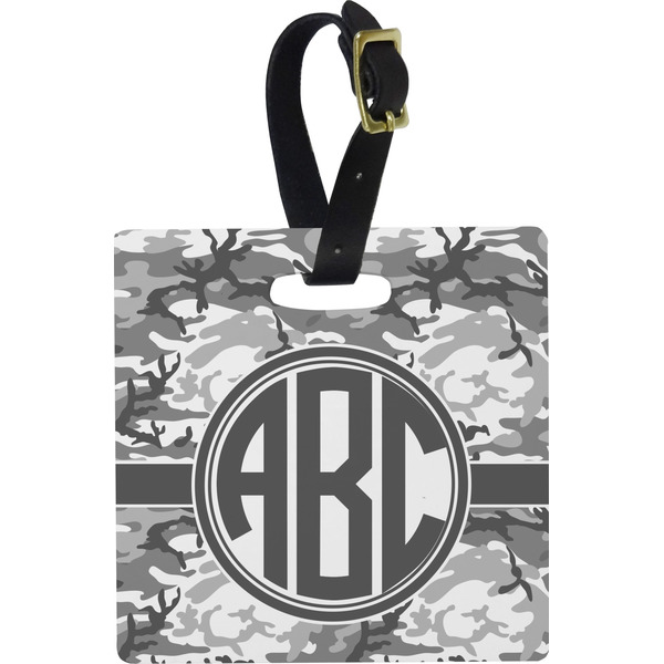 Custom Camo Plastic Luggage Tag - Square w/ Monogram