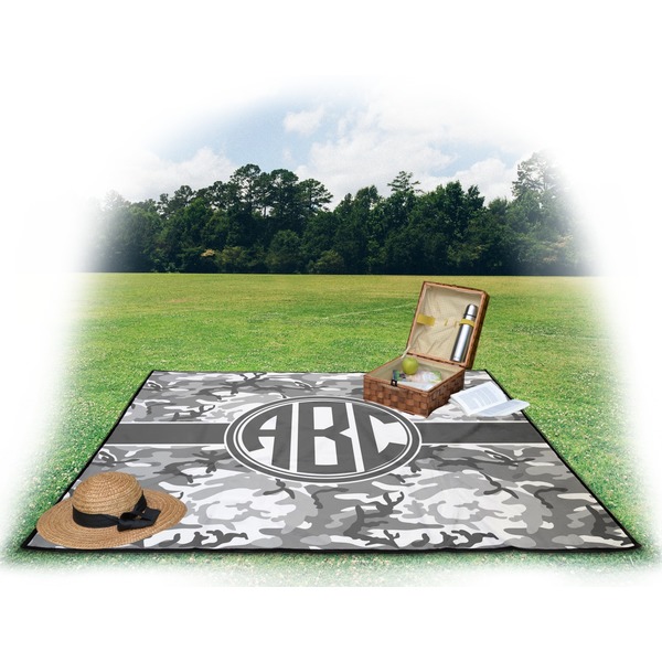 Camo Picnic Blanket - with Basket Hat and Book - in Use